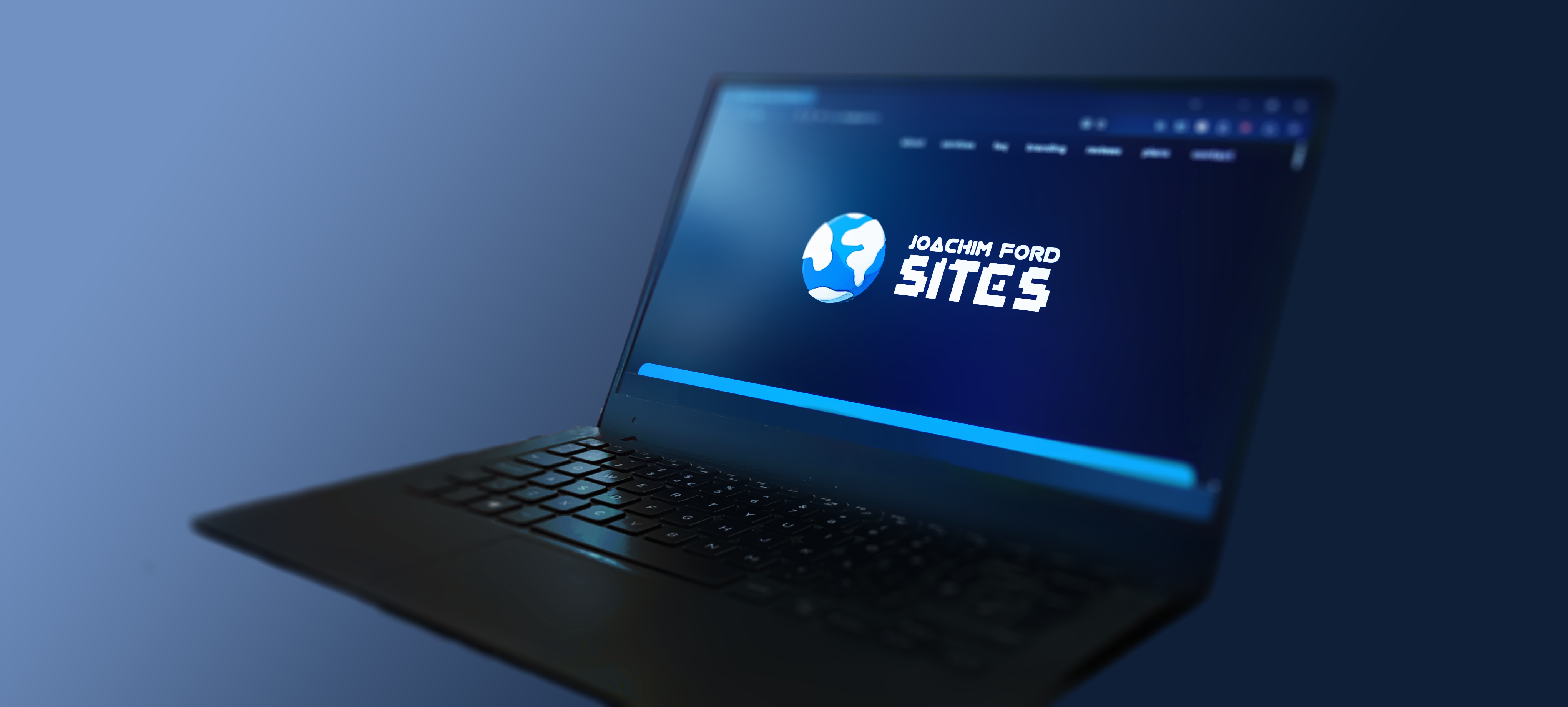 Floating laptop in a blue void